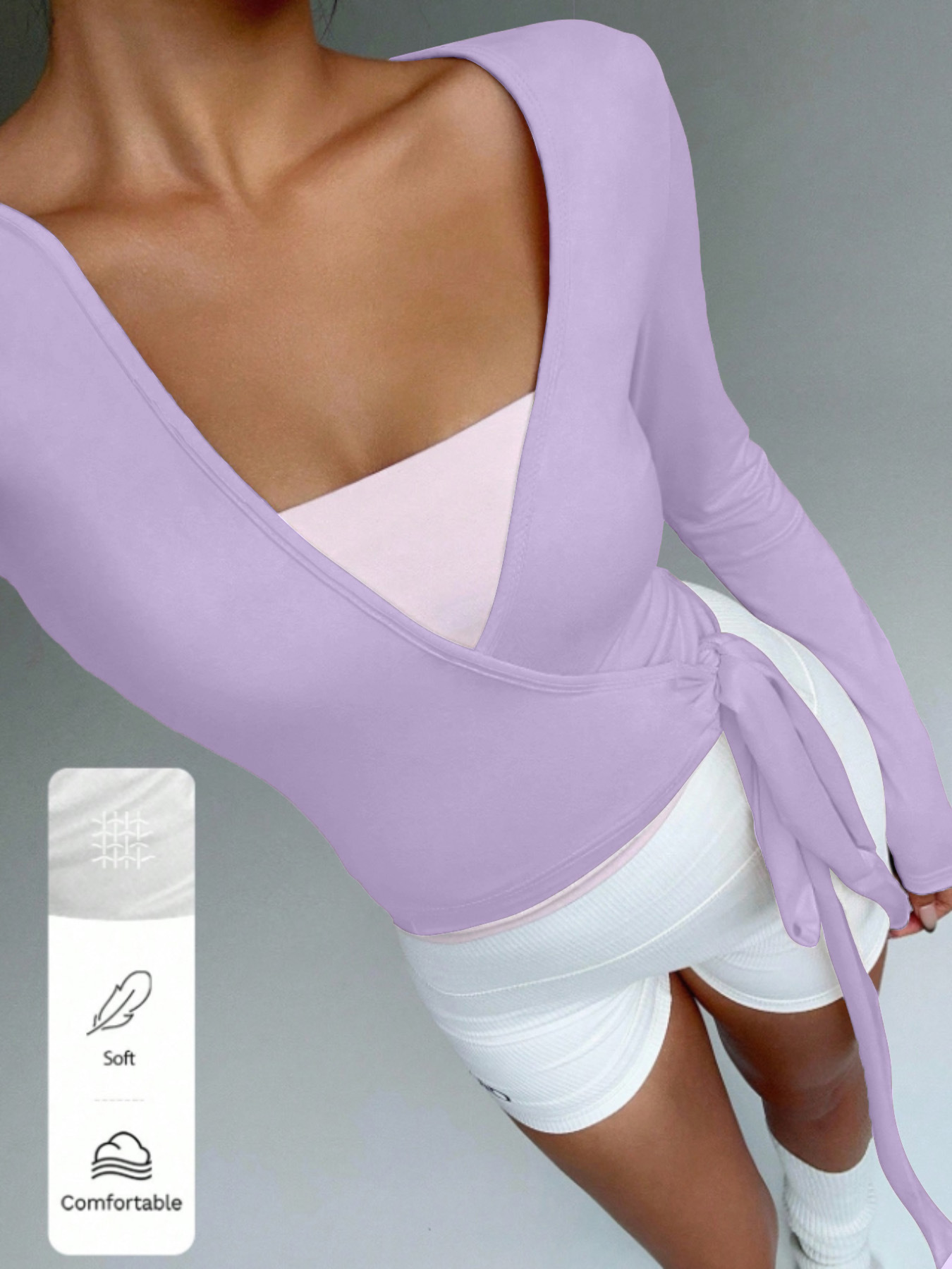 Pilates V Yoga - Top cropped feminino com amarração cruzada,